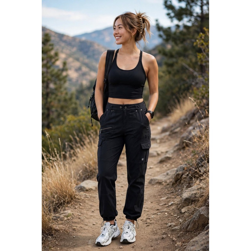 Athleta Womens Small Work Out Stretch Pants Black Solid Gorpcore Hiking Utility